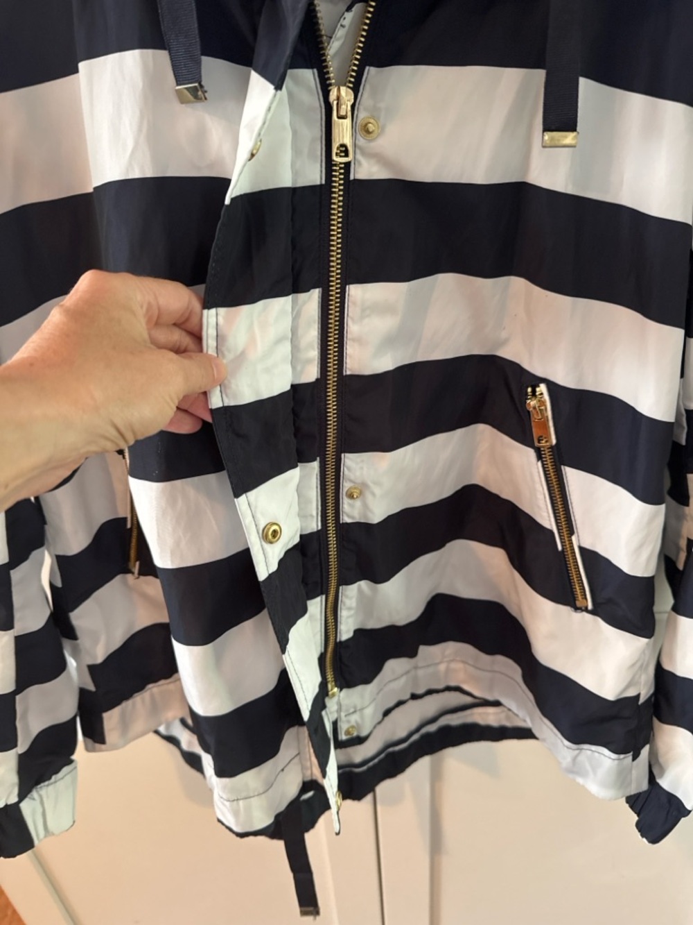 Striped Hooded Windbreaker Jacket - Navy & White - Picture 3 of 4